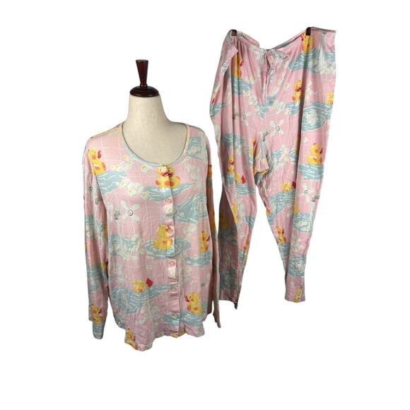 Nick & Nora Duck Pajama Set Size 3xl Plus Rubber Duck Pink VTG Cotton New! - Picture 1 of 7